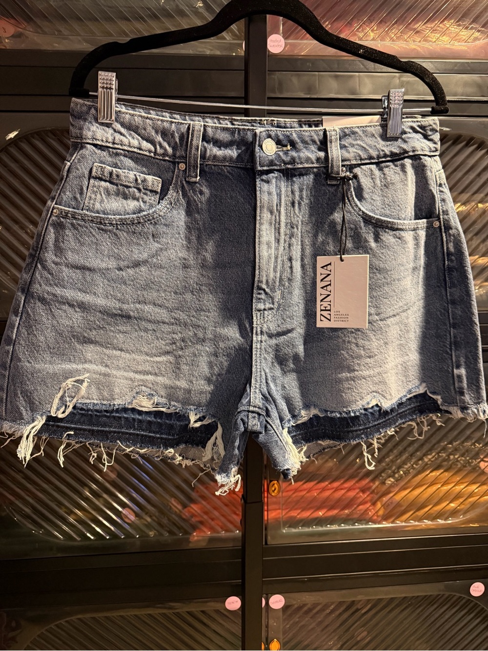 Zenana Outfitters Light Blue Distressed Denim Shorts